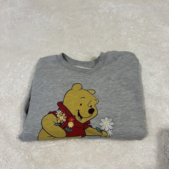 Disney Winnie The‎ Pooh Floral Embroidered Sweatshirt Yellow Daisies XSmall - Picture 1 of 6